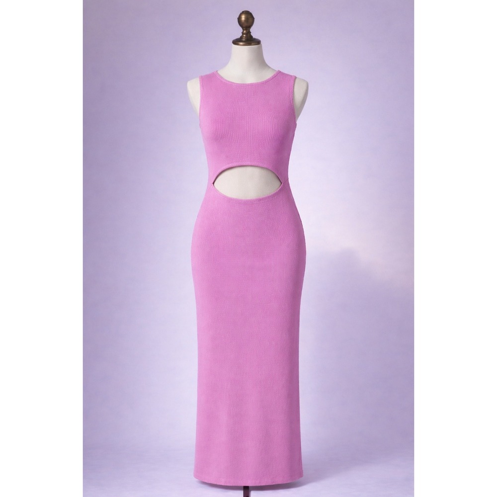 Pretty Lavish Womens Size L Cutout Bodycon Knit Maxi Dress‎ Sleeveless Ribbed
